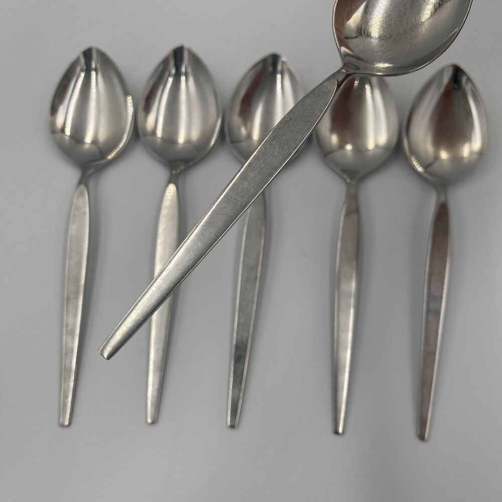6 Oneida Community SATINIQUE Older Style Stainless Oval SOUP SPOONS Vtg Flatware - Picture 1 of 5